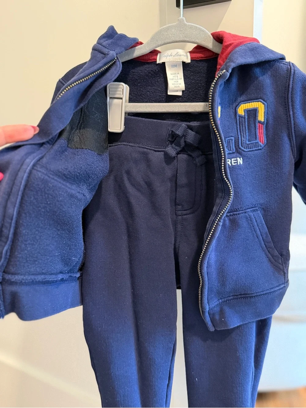 Polo by Ralph Lauren Navy Zip Hoodie & Joggers Set with Red Trim